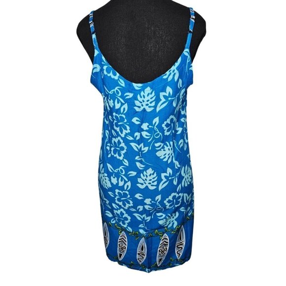 Women's sleeveless sun/beach dress, tropical print, Blue, Medium - Picture 2 of 9